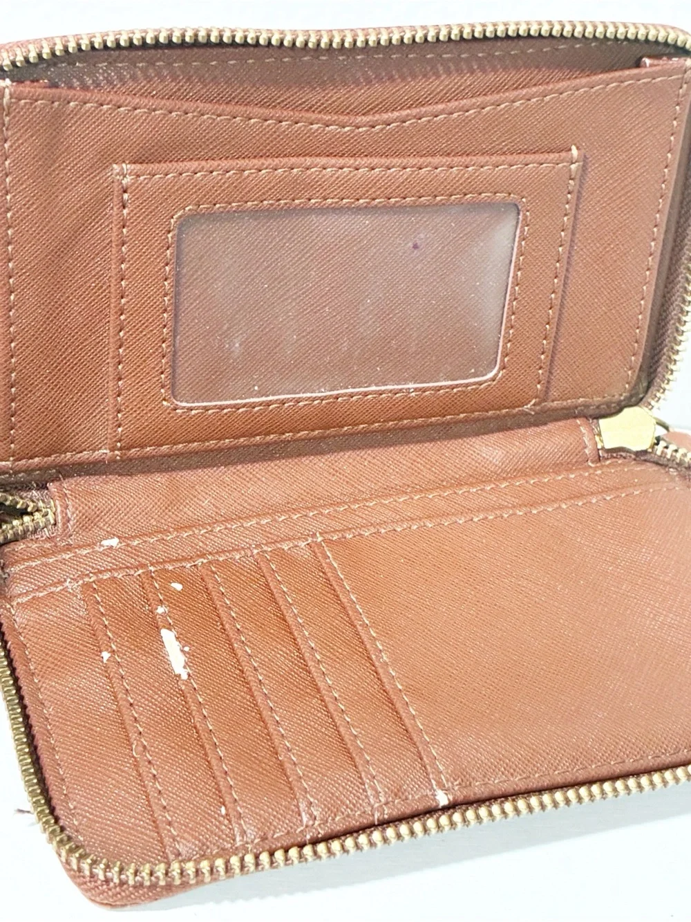Fossil Brown Leather Full Zip Around Wristlet Wallet Multi Card